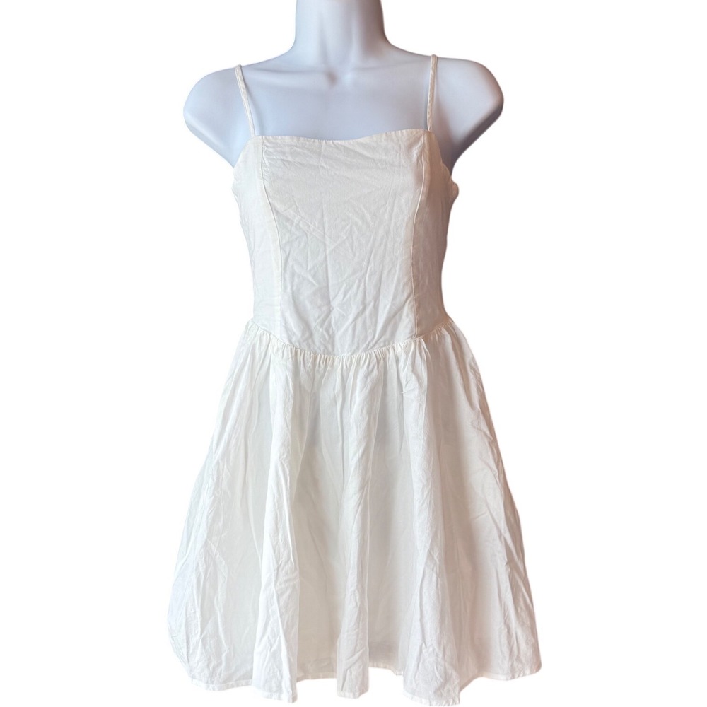 BP Sundress‎ Size XXS White Cotton Mini Dress Smocked Back Spaghetti Strap